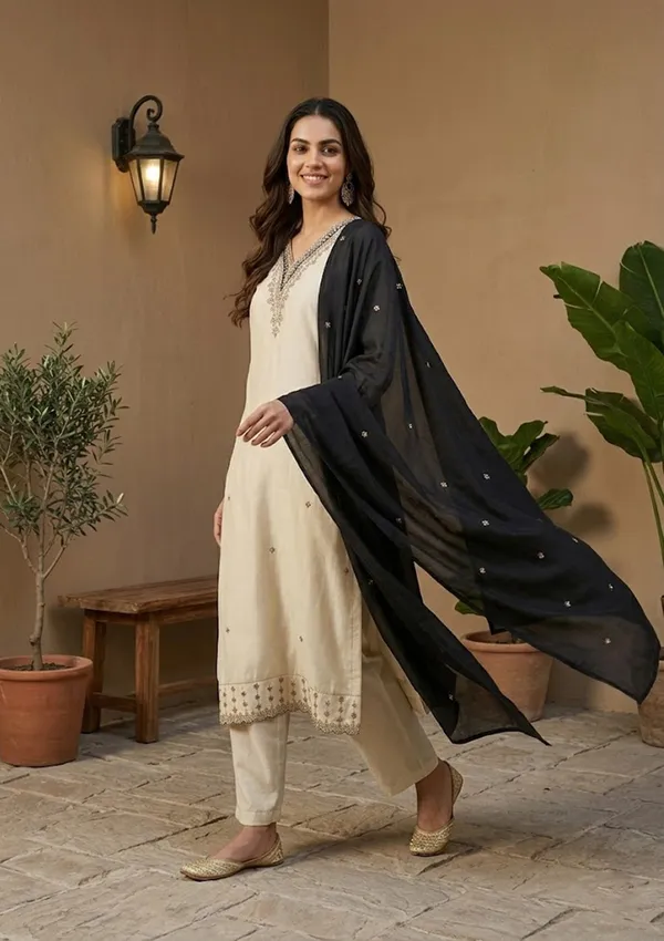 Cream_Semi_Crepe_Gold_Zariwork_Straight_Kurta_With_Pant_Regular_And_Dupatta