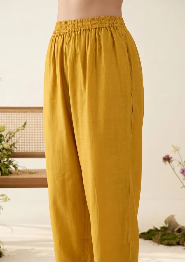 Mustard_Chanderi_Gold_Zariwork_Straight_Kurta_With_Pant_Regular_And_Dupatta