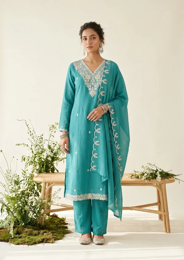 Sea_Green_Soft_Raw_Silk_Threadwork_Straight_Kurta_With_Regular_Pant_And_Dupatta