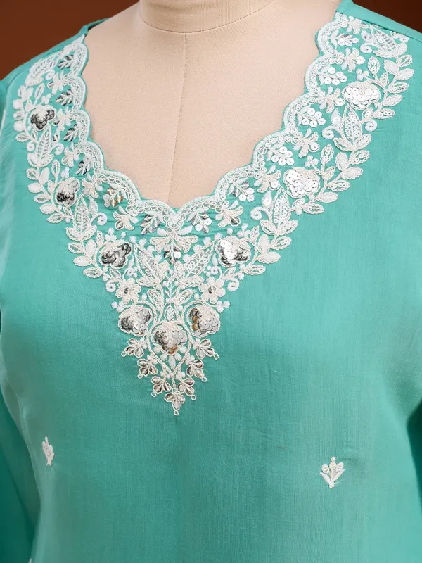 Sea_Green_Soft_Raw_Silk_Threadwork_Straight_Kurta_With_Regular_Pant_And_Dupatta