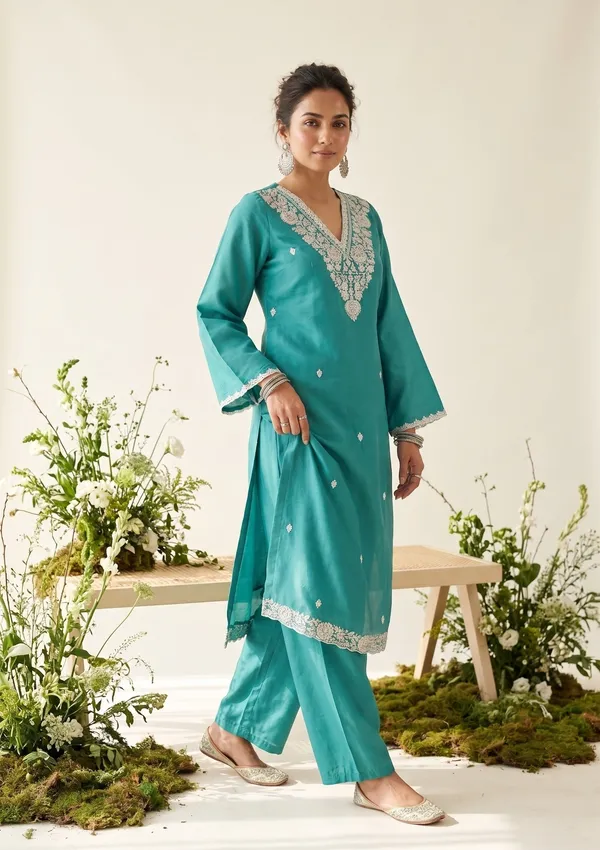 Sky_Blue_Chanderi_Threadwork_Straight_Kurta_With_Pant_Regular_And_Dupatta