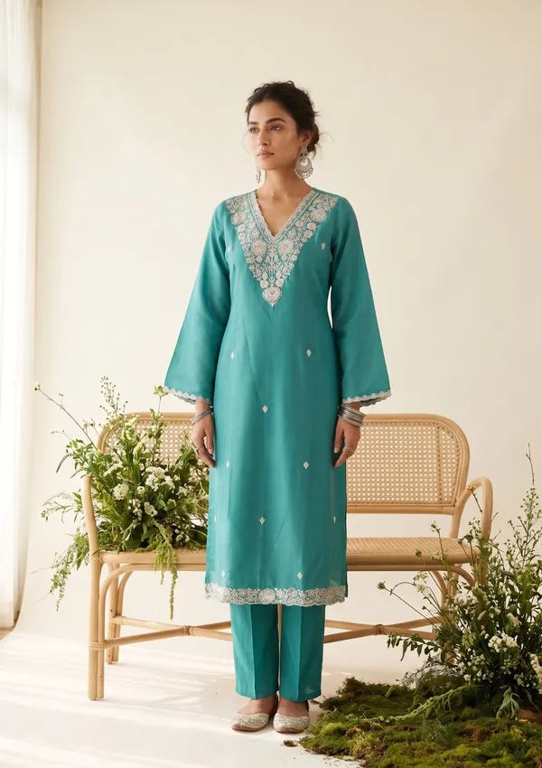 Sky_Blue_Chanderi_Threadwork_Straight_Kurta_With_Pant_Regular_And_Dupatta