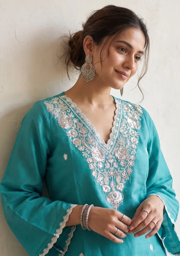 Sky_Blue_Chanderi_Threadwork_Straight_Kurta_With_Pant_Regular_And_Dupatta
