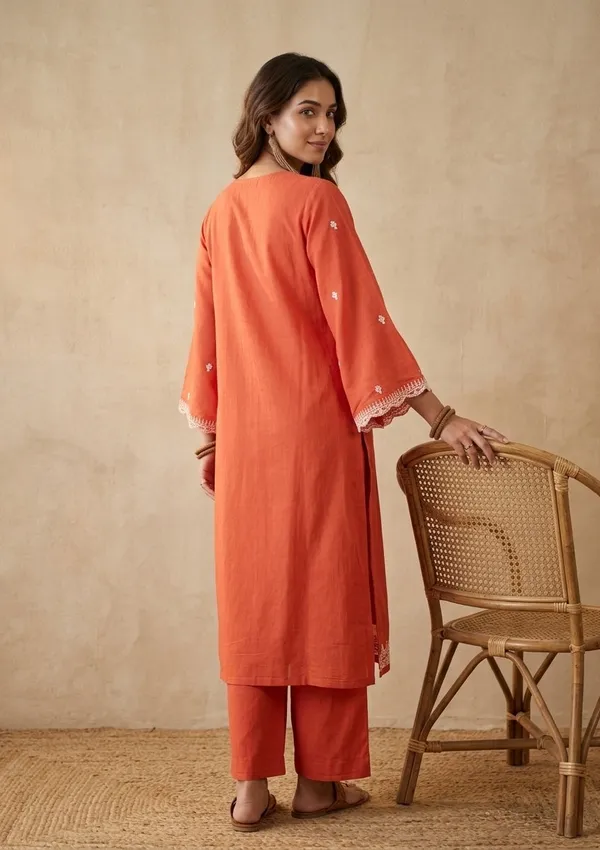 Orange_Chanderi_Threadwork_Straight_Kurta_With_Pant_Regular_And_Dupatta