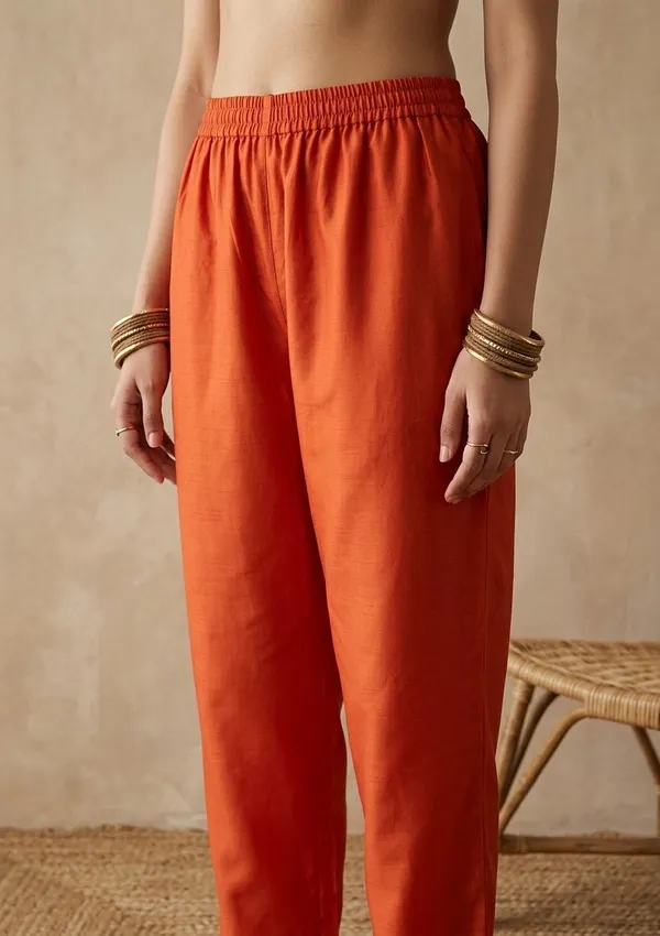 Orange_Chanderi_Threadwork_Straight_Kurta_With_Pant_Regular_And_Dupatta