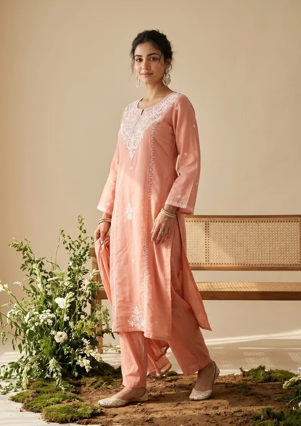 Peach_Soft_Raw_Silk_Threadwork_Straight_Kurta_With_Pant_Regular_And_Dupatta