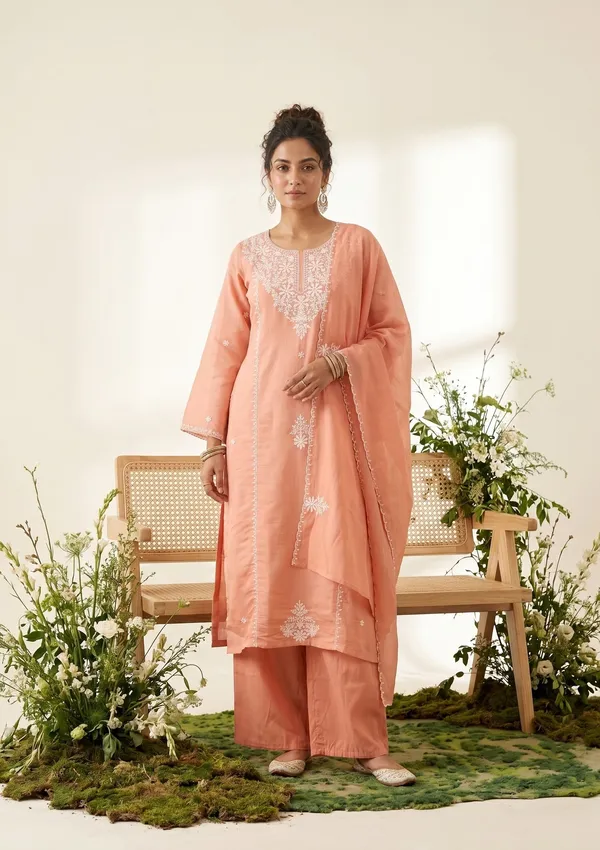 Peach_Soft_Raw_Silk_Threadwork_Straight_Kurta_With_Pant_Regular_And_Dupatta