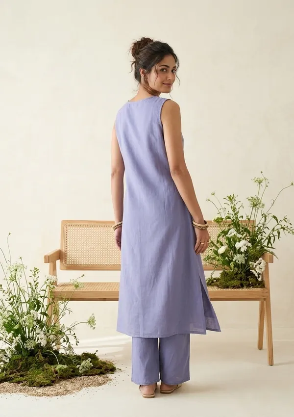 Light_Lavender_Soft_Raw_Silk_Threadwork_A_Line_Kurta_With_Pant_Regular_And_Dupatta