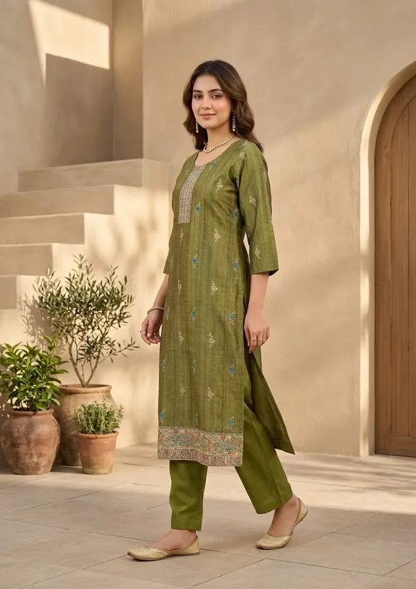 Mehendi_Raw_Silk_Floral_Stonework_Straight_Kurta_With_Pant_Regular_And_Dupatta