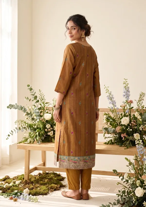 Mustard_Raw_Silk_Floral_Stonework_Straight_Kurta_With_Pant_Regular_And_Dupatta
