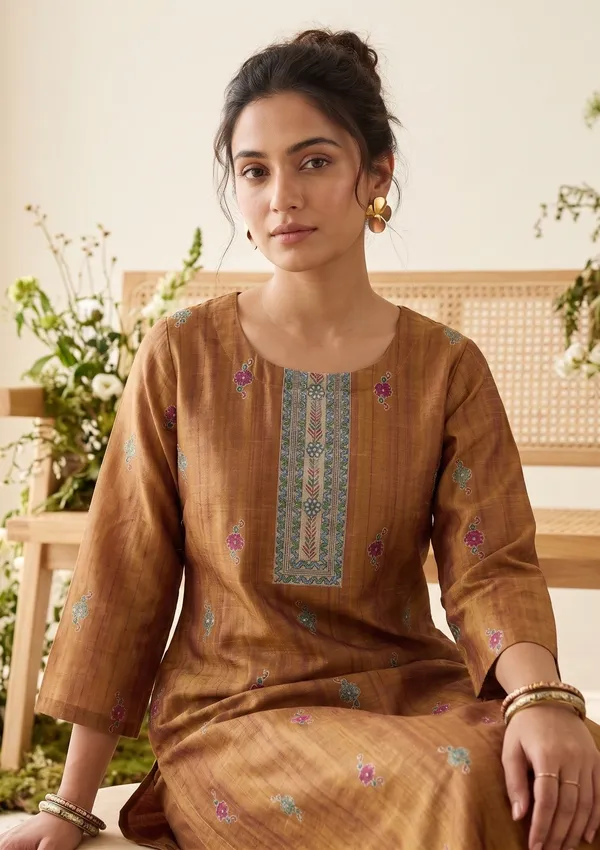 Mustard_Raw_Silk_Floral_Stonework_Straight_Kurta_With_Pant_Regular_And_Dupatta
