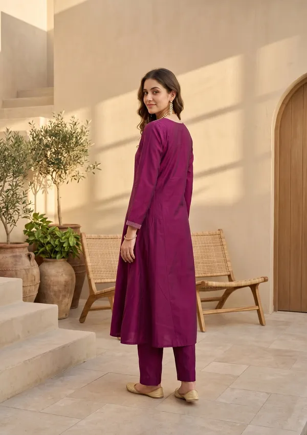 Magenta_Pink_Art_Silk_Threadwork_A_Line_Kurta_With_Pant_Regular_And_Dupatta