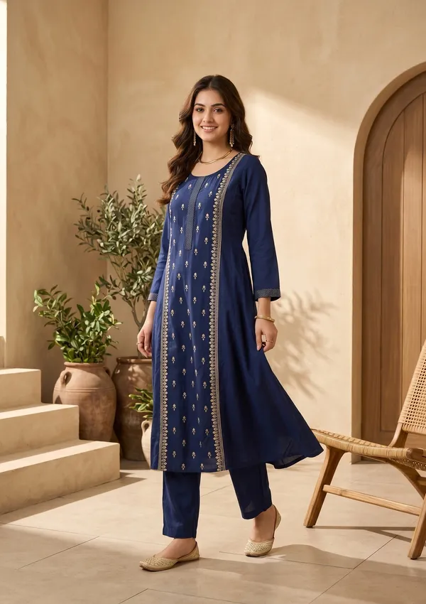 Royal_Blue_Art_Silk_Threadwork_A_Line_Kurta_With_Pant_Regular_And_Dupatta