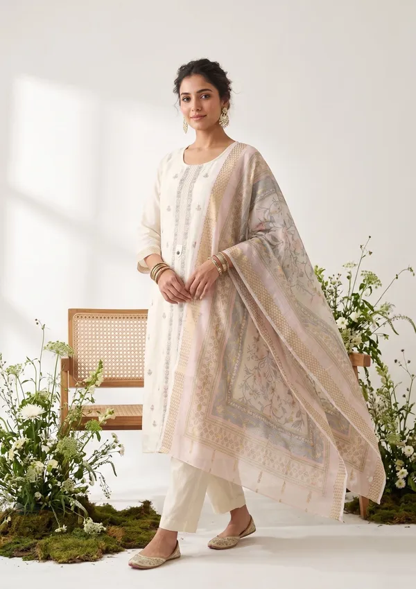 Cream_Peach_Chanderi_Threadwork_Straight_Kurta_With_Regular_Pant_And_Dupatta