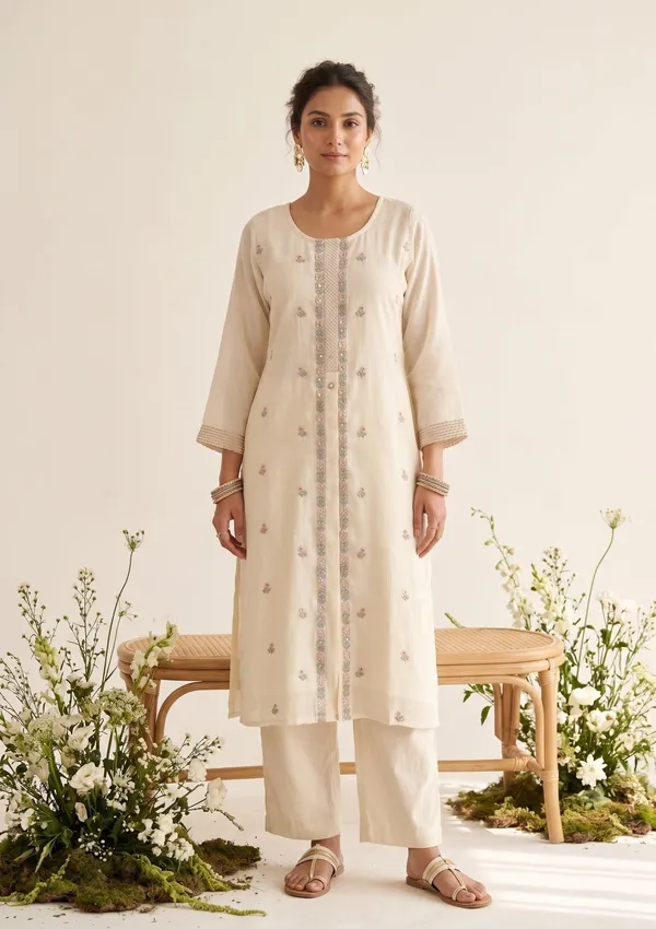 Cream_Peach_Chanderi_Threadwork_Straight_Kurta_With_Regular_Pant_And_Dupatta