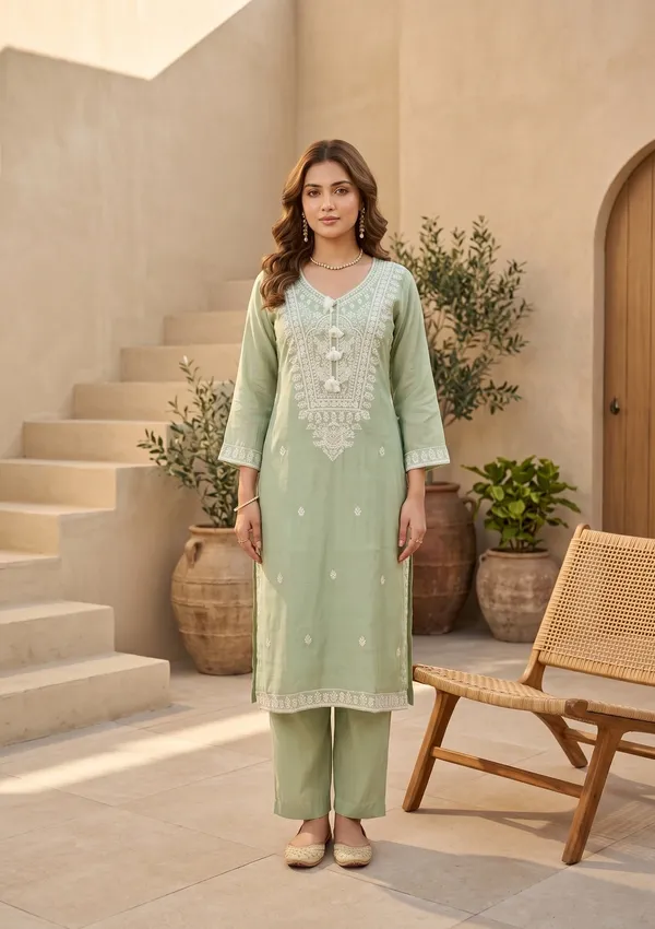 Pista_Green_Chanderi_Threadwork_Straight_Kurta_With_Pant_Regular_And_Dupatta