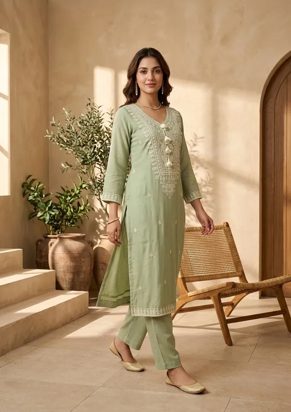 Pista_Green_Chanderi_Threadwork_Straight_Kurta_With_Pant_Regular_And_Dupatta