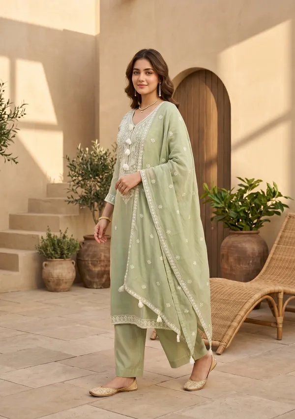Pista_Green_Chanderi_Threadwork_Straight_Kurta_With_Pant_Regular_And_Dupatta