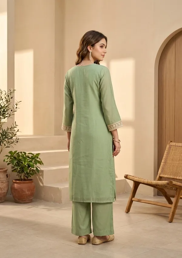 Pista_Green_Chanderi_Threadwork_Straight_Kurta_With_Pant_Regular_And_Dupatta