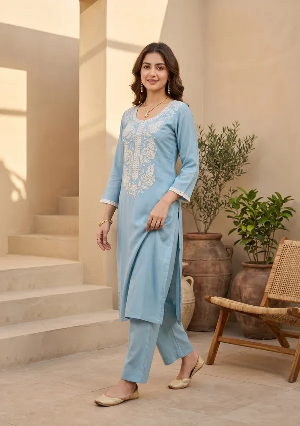 Sky_Blue_Chanderi_Threadwork_Straight_Kurta_With_Pant_Regular_And_Dupatta