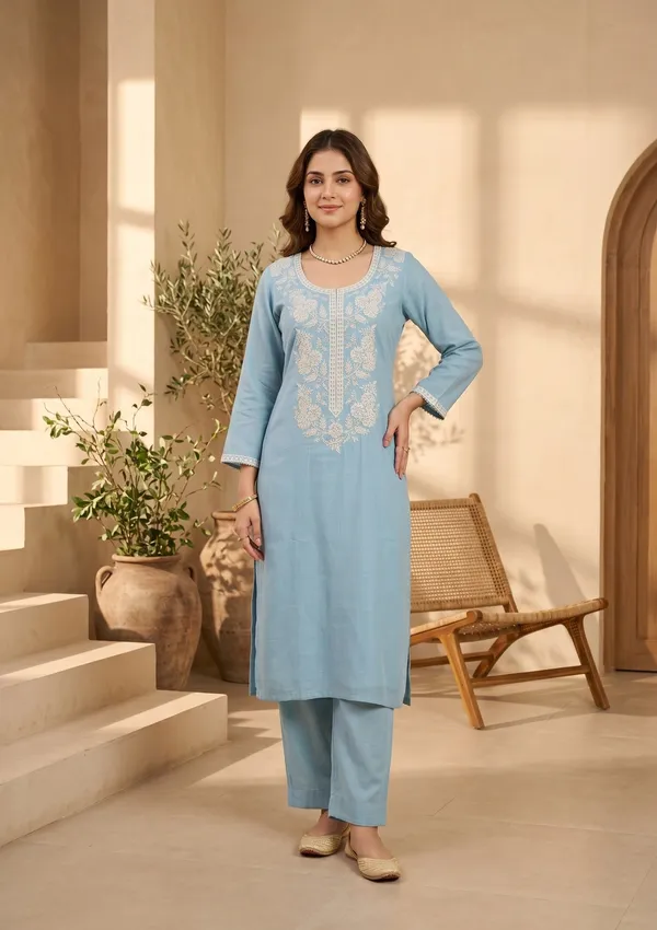 Sky_Blue_Chanderi_Threadwork_Straight_Kurta_With_Pant_Regular_And_Dupatta