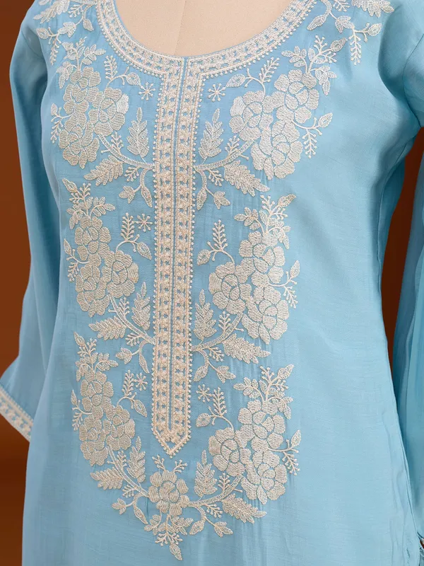 Sky_Blue_Chanderi_Threadwork_Straight_Kurta_With_Pant_Regular_And_Dupatta