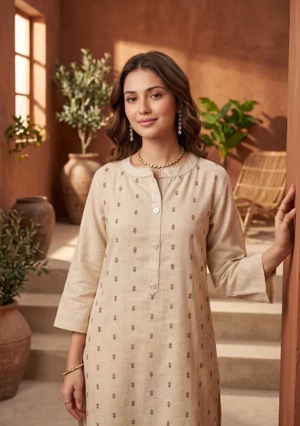 Beige_Brown_Cotton_Threadwork_Straight_Kurta_With_Pant_Regular_And_Dupatta