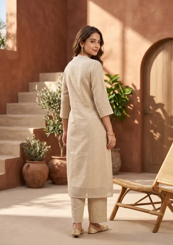 Beige_Brown_Cotton_Threadwork_Straight_Kurta_With_Pant_Regular_And_Dupatta