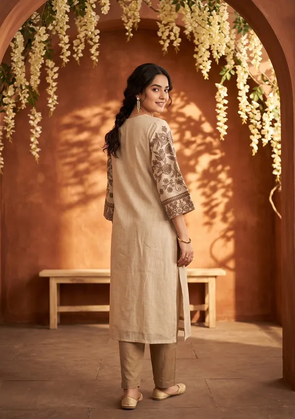 Beige_Light_Brown_Cotton_Threadwork_Straight_Kurta_With_Regular_Pant_And_Dupatta