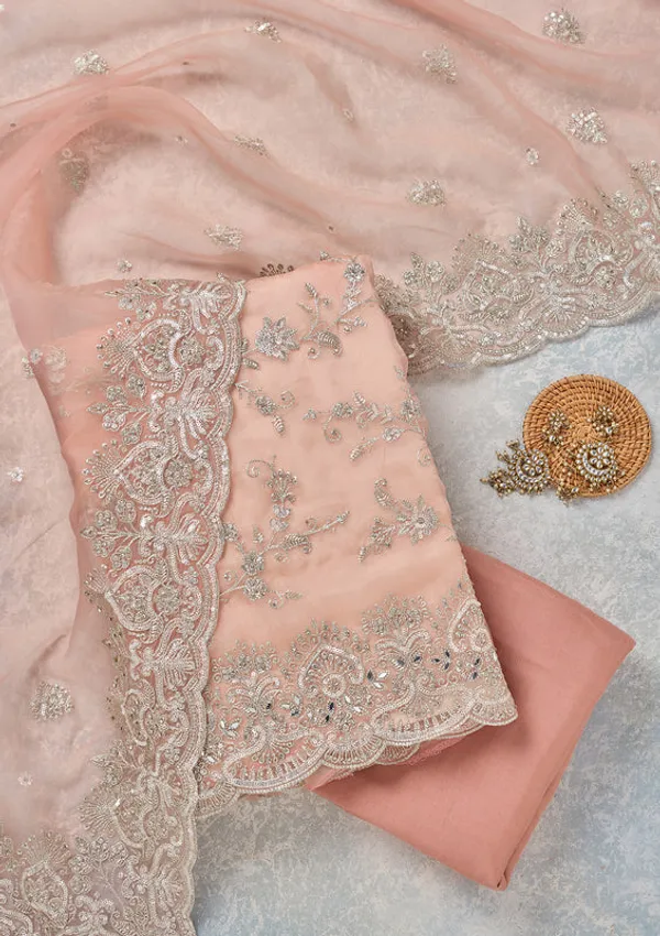 Peach_Tissue_Threadwork_Unstitched_Dress_Material_With_Matching_Bottom_And_Dupatta
