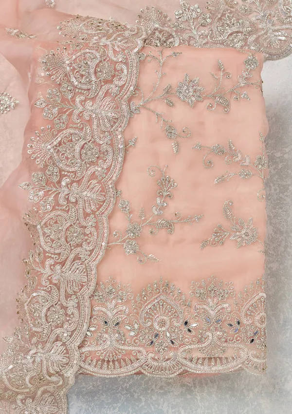 Peach_Tissue_Threadwork_Unstitched_Dress_Material_With_Matching_Bottom_And_Dupatta
