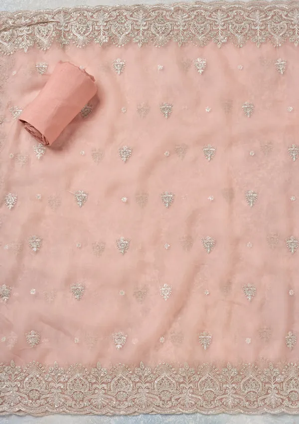 Peach_Tissue_Threadwork_Unstitched_Dress_Material_With_Matching_Bottom_And_Dupatta