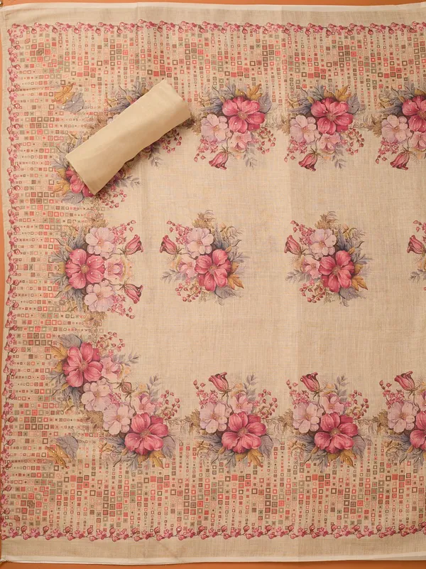 Beige_Threadwork_Linen_Unstitched_Salwar_Suit