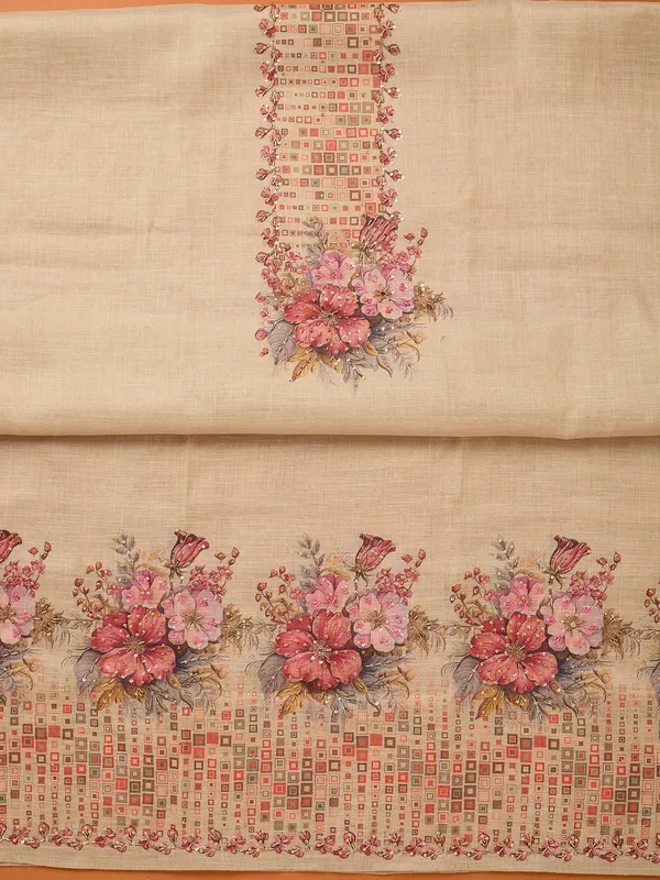 Beige_Threadwork_Linen_Unstitched_Salwar_Suit