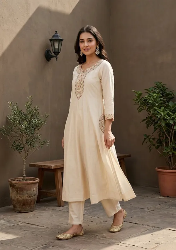 Cream_Soft_Raw_Silk_Silver_Zariwork_Anarkali_Kurta_With_Pant_Regular_And_Dupatta