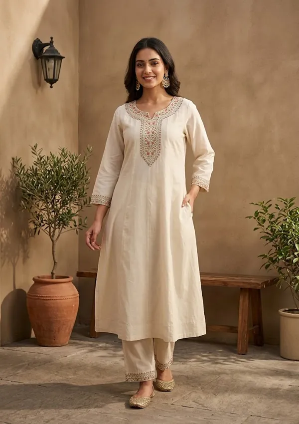 Cream_Soft_Raw_Silk_Silver_Zariwork_Anarkali_Kurta_With_Pant_Regular_And_Dupatta