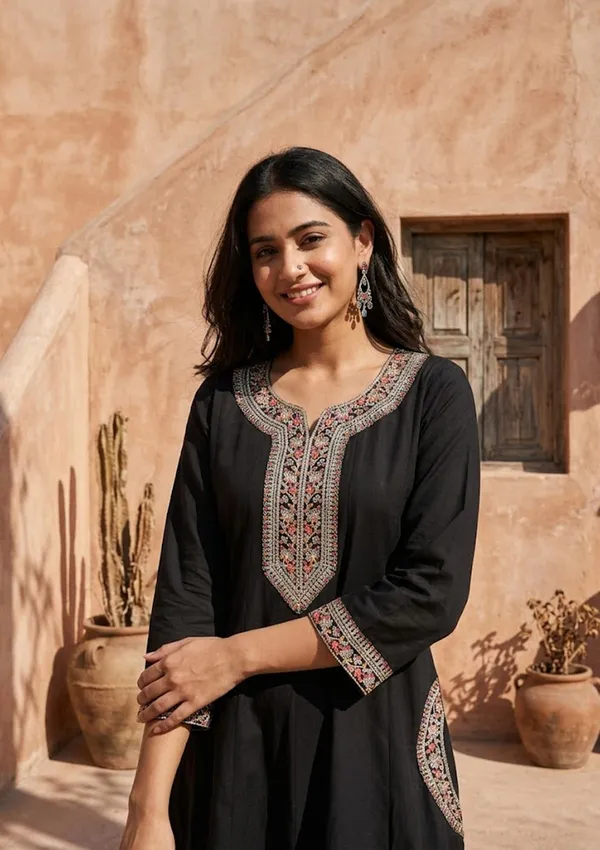 Black_Soft_Raw_Silk_Silver_Zariwork_Anarkali_Kurta_With_Pant_Regular_And_Dupatta