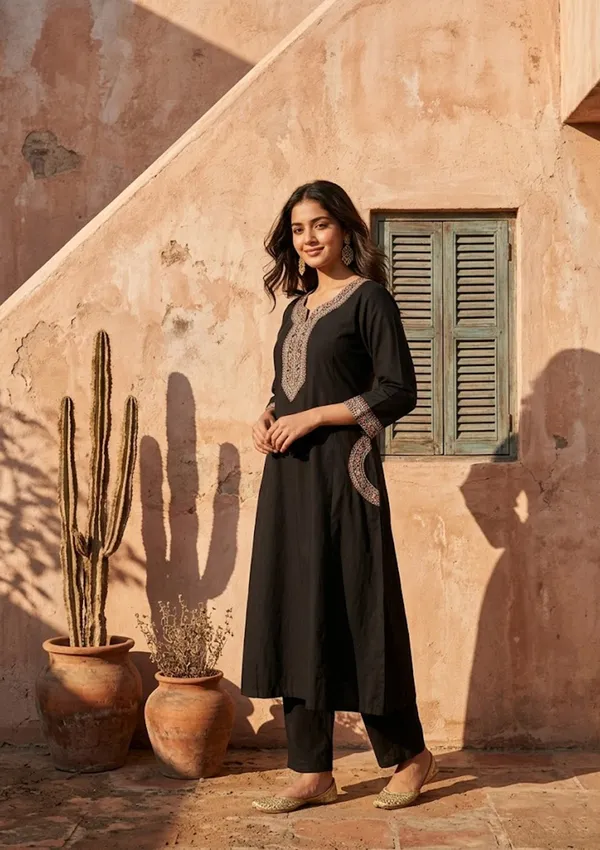 Black_Soft_Raw_Silk_Silver_Zariwork_Anarkali_Kurta_With_Pant_Regular_And_Dupatta