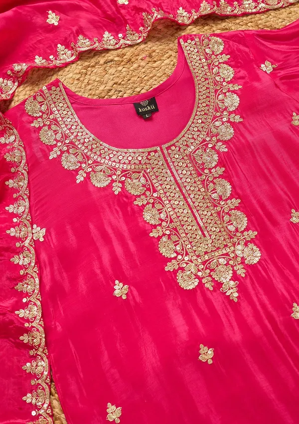 Magenta_Pink_Sequins_Crepe_Readymade_Salwar_Suit