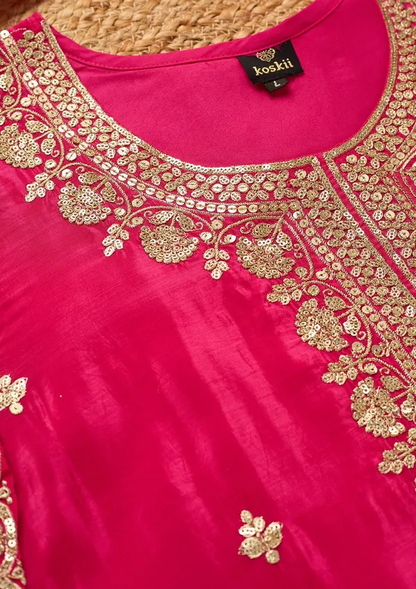 Magenta_Pink_Sequins_Crepe_Readymade_Salwar_Suit