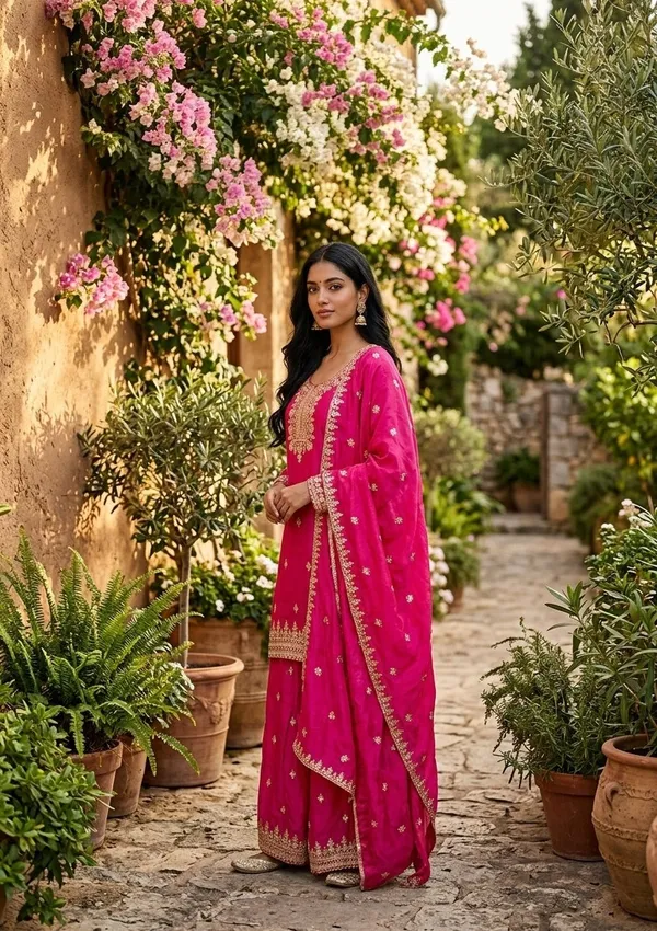 Magenta_Pink_Sequins_Crepe_Readymade_Salwar_Suit