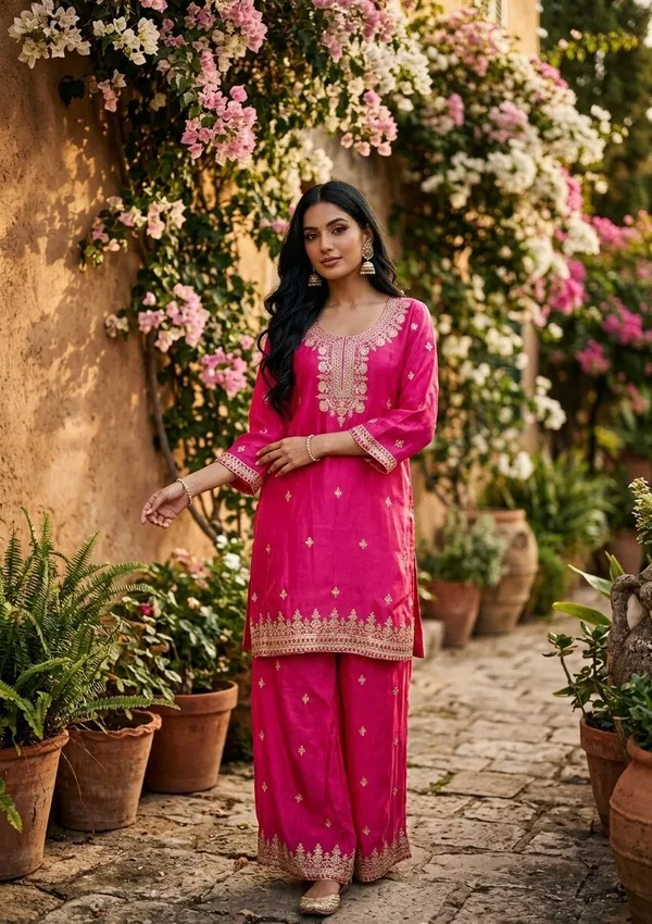 Magenta_Pink_Sequins_Crepe_Readymade_Salwar_Suit