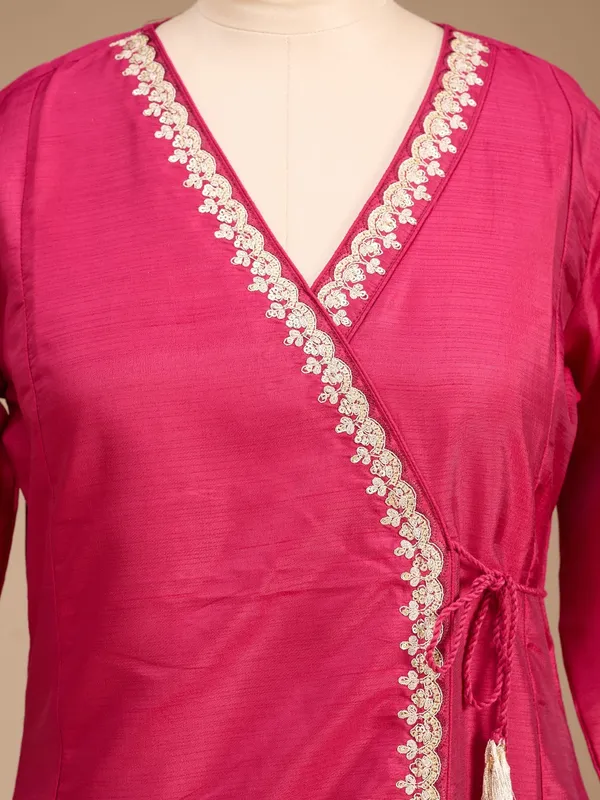 Magenta_Pink_Art_Silk_Cording_A_Line_Kurta_With_Pant_Regular_And_Dupatta