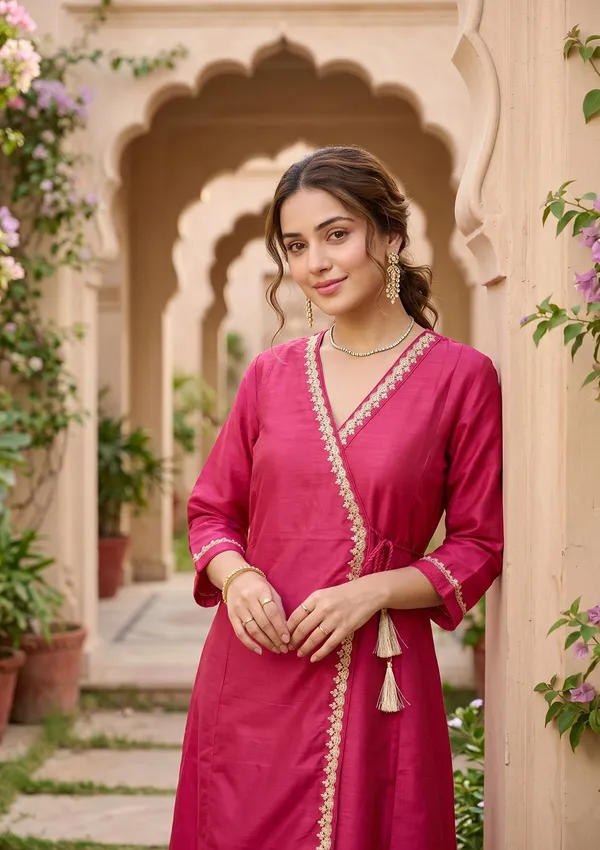 Magenta_Pink_Art_Silk_Cording_A_Line_Kurta_With_Pant_Regular_And_Dupatta