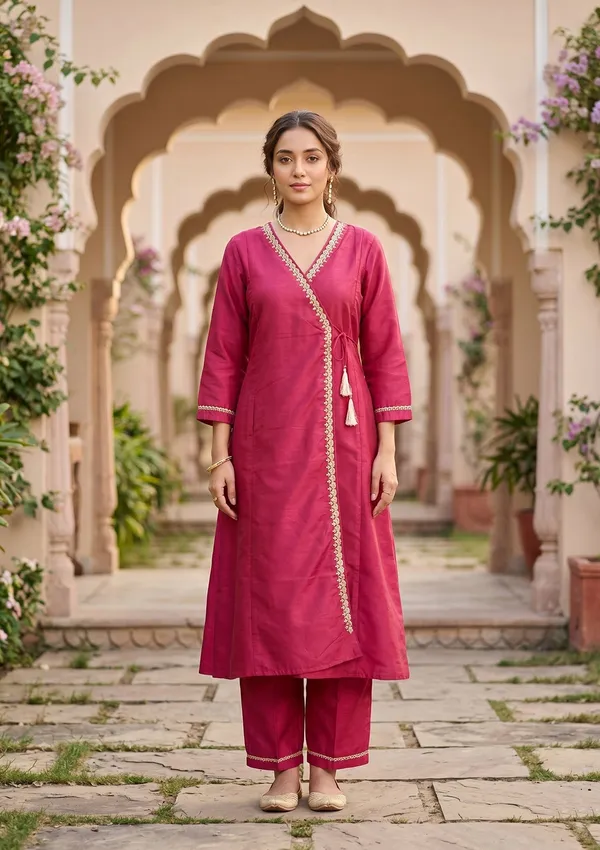 Magenta_Pink_Art_Silk_Cording_A_Line_Kurta_With_Pant_Regular_And_Dupatta
