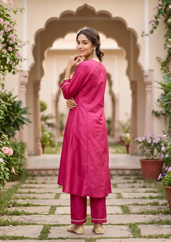 Magenta_Pink_Art_Silk_Cording_A_Line_Kurta_With_Pant_Regular_And_Dupatta
