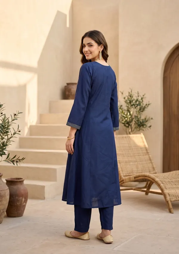 Navy_Blue_Art_Silk_Threadwork_A_Line_Kurta_With_Pant_Regular_And_Dupatta