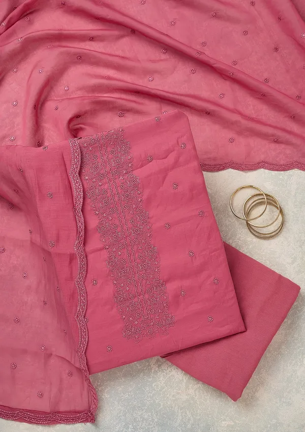 Pink_Semi_Crepe_Threadwork_Unstitched_Dress_Material_With_Matching_Bottom_And_Dupatta
