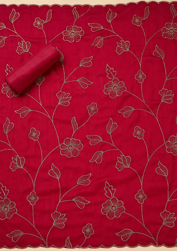 Rani_Pink_Soft_Raw_Silk_Gold_Zariwork_Unstitched_Dress_Material_With_Matching_Bottom_And_Dupatta