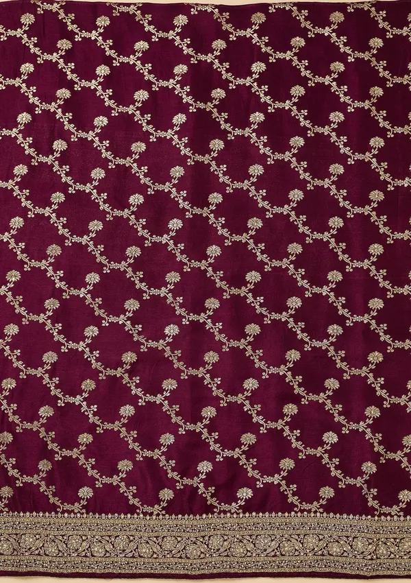 Wine_Dola_Silk_Gold_Zariwork_Unstitched_Dress_Material_With_Matching_Bottom_And_Dupatta